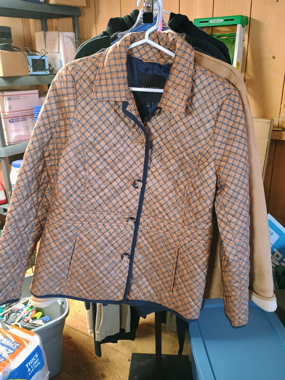 Talbots Quilted Jacket in Tan with Navy Trim Bin 7